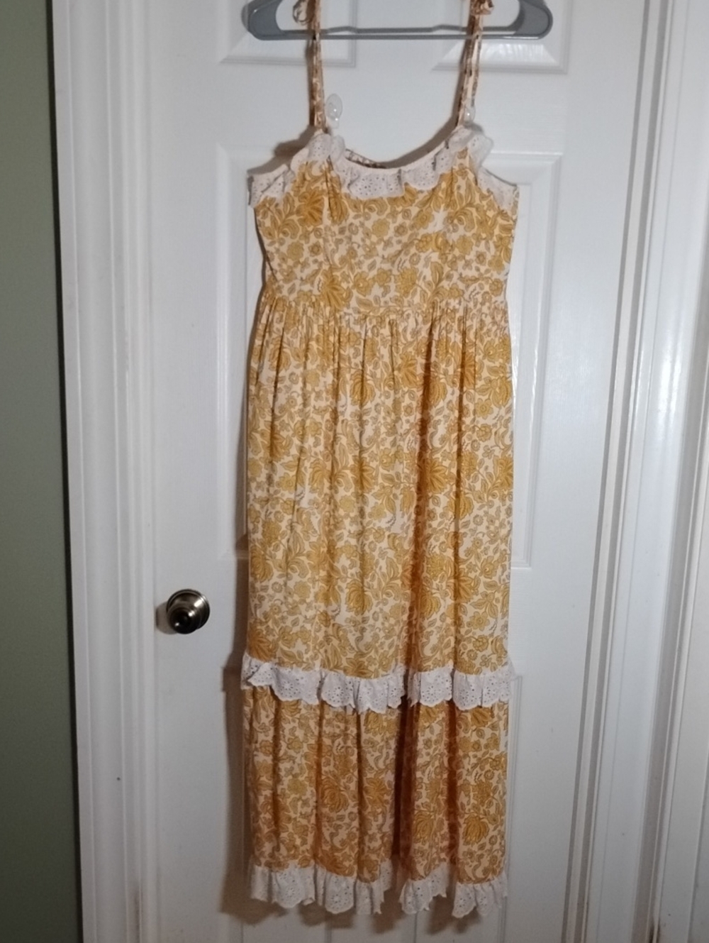 Nobody's Child Adjustable Strap Tiered Ruffled Maxi Dress Eyelet Lace Smocking